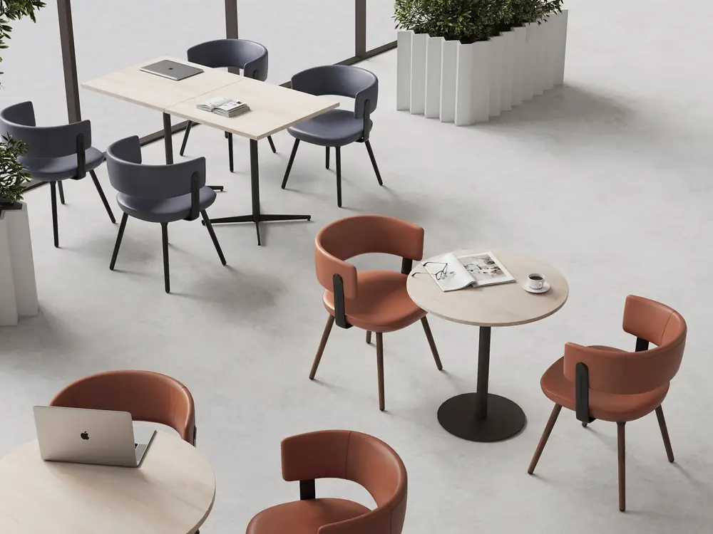 Rolla Square table in a finished space
