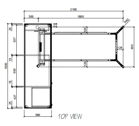 Dimension drawing for the FLEX desk