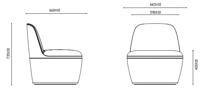 Dimension drawing for the SALI armchair