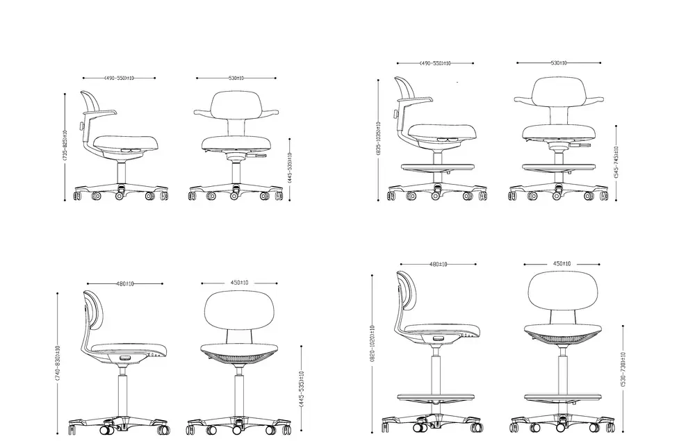 Dimension drawing for the NEC chair