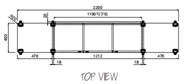 Dimension drawing for the FLEX Collaborative island cabinet shelving