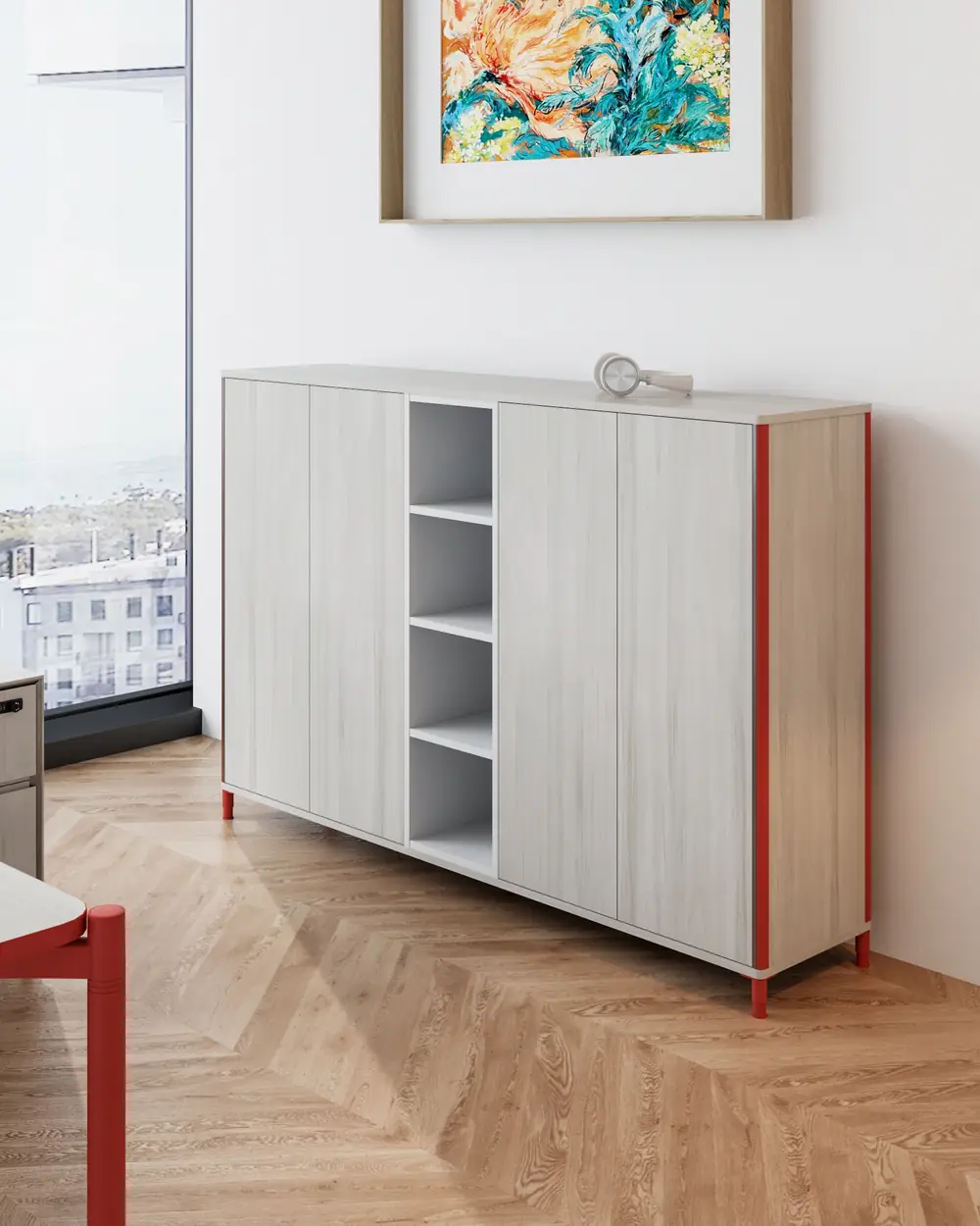 FLEX Executive desk hutch credenza in a finished space