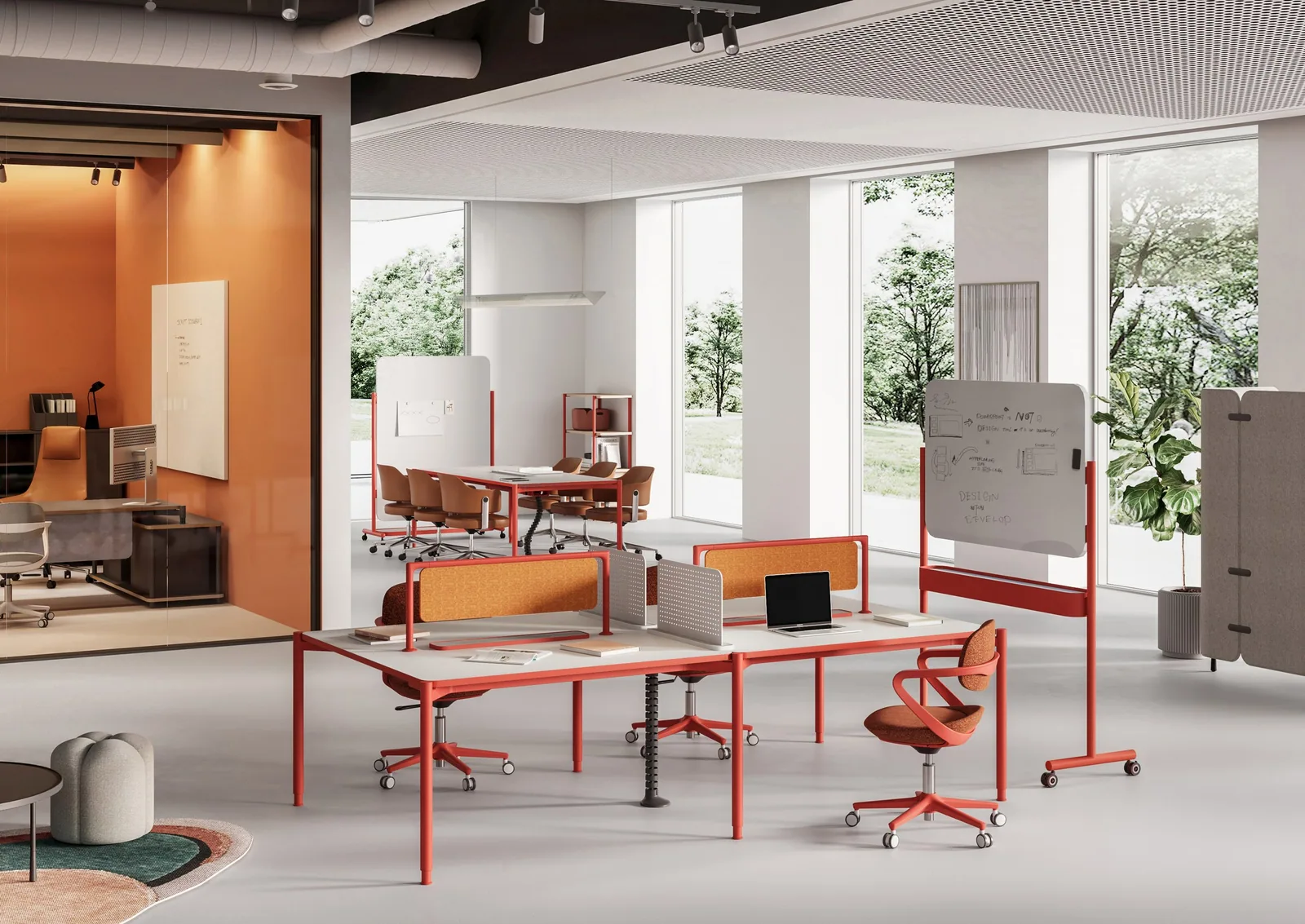 Bench desking on an open plan office floor