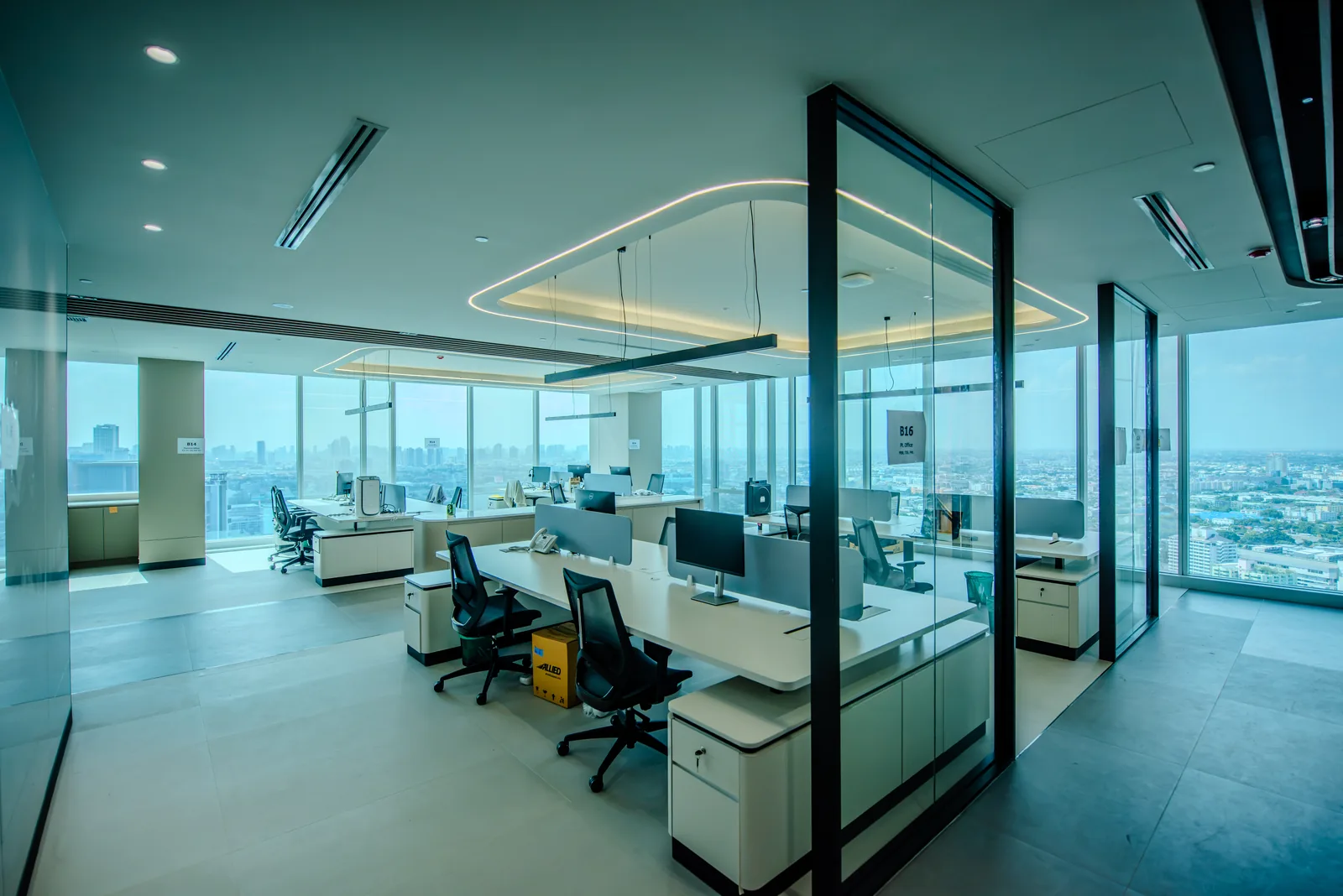 A finished open plan office floor